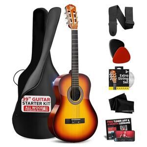 Pyle Acoustic Guitar Kit, 4/4 Full Size, Full Accessory Kit #PGACLS90BB
